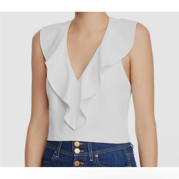 Alice + Olivia Tops - Alice + Olivia White Ruffle V-Neck Crop Top